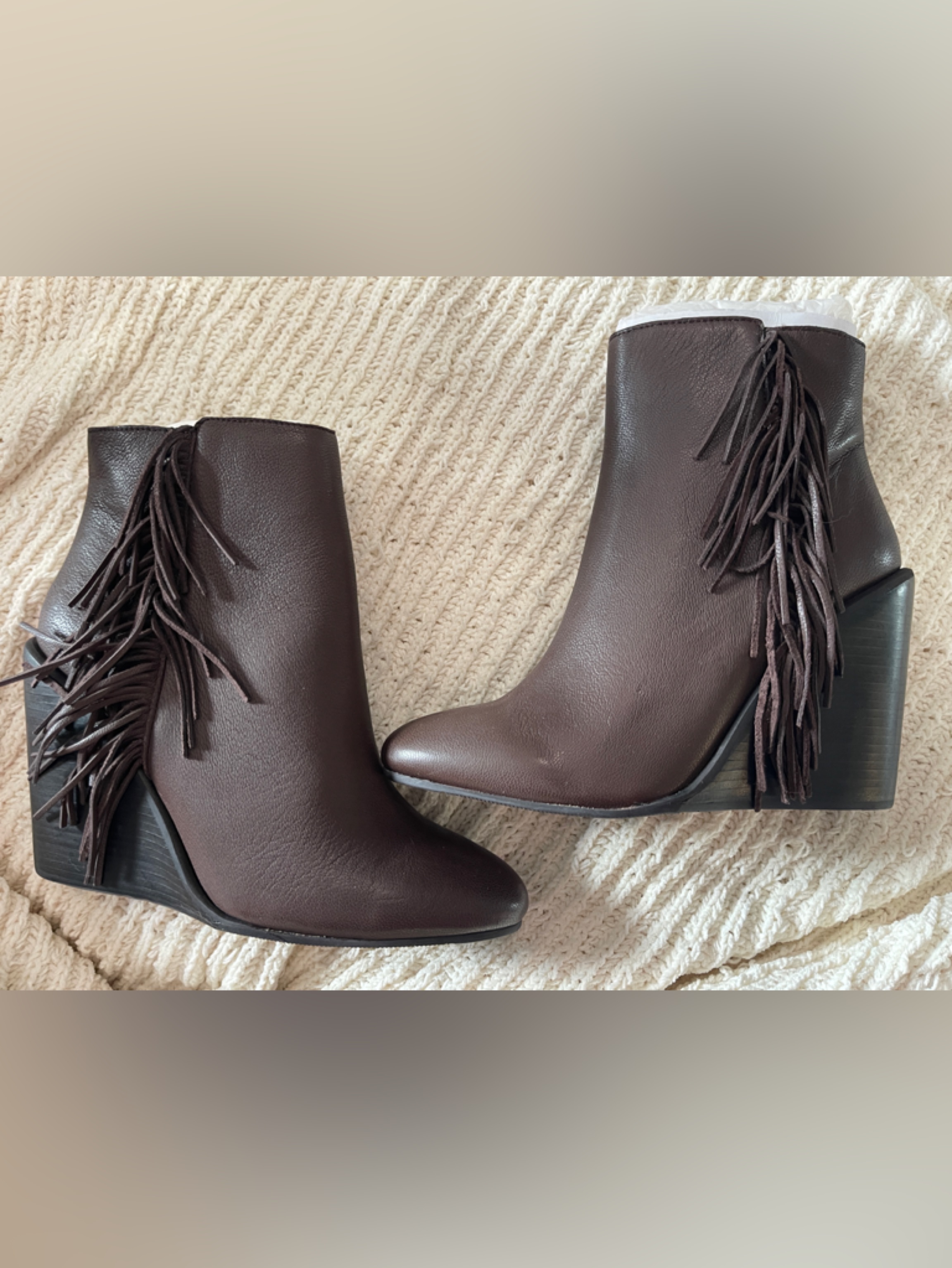 See By Chloe Dark Brown Leather Fringe Ankle Boots